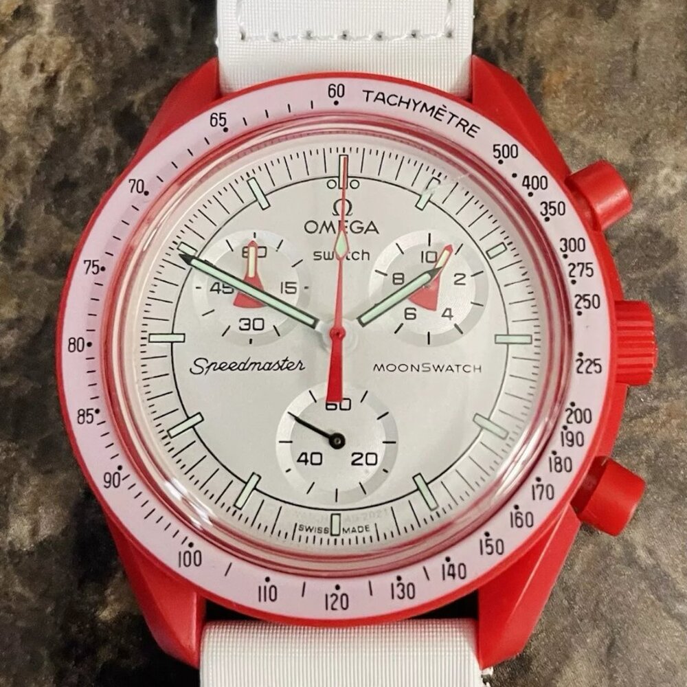 Authentic OMEGA X SWATCH Bioceramic MoonSwatch Mission to Mars SO33R100 Full Set